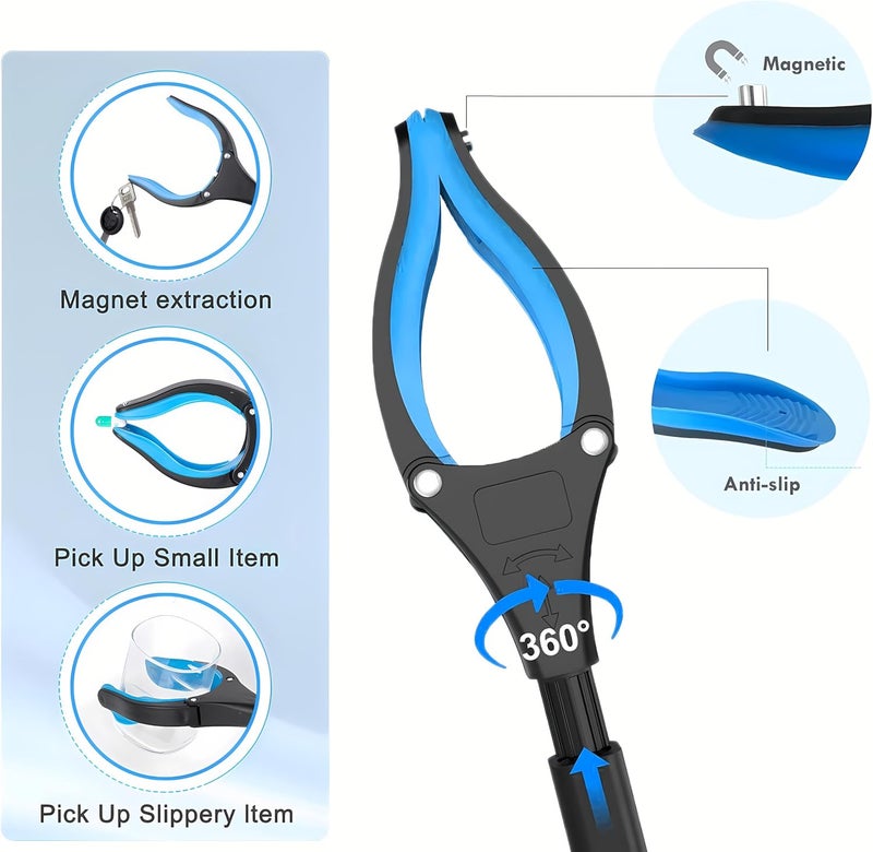 desin 32" Grabber Reacher Tool (2-Pack) - Foldable Trash Picker with 360° Rotating Jaw & Magnet, Extra Long & Heavy Duty Pick Up Stick for Seniors, Litter Picker, Mobility Aid - Image 4